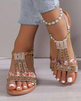 Freya | Damen Riemchen Sandalen mit Blumenmuster in Gelb