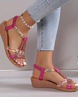 Freya | Damen Riemchen Sandalen mit Blumenmuster in Rosa