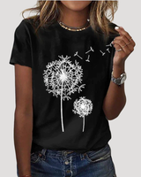 Frida | Damen Pusteblume Print T-Shirt in Schwarz