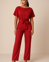 Frieda | Damen Kurzarm Jumpsuit Weites Bein in Rot