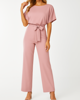 Frieda | Damen Kurzarm Jumpsuit Weites Bein in Hellrosa