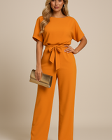 Frieda | Damen Kurzarm Jumpsuit Weites Bein in Orange