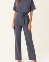 Frieda | Damen Kurzarm Jumpsuit Weites Bein in Grau