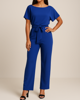 Frieda | Damen Kurzarm Jumpsuit Weites Bein in Blau