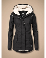 Frieda | Damen Wasserdichte Winterjacke mit Kapuze und Reißverschluss in Schwarz