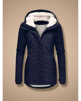 Frieda | Damen Wasserdichte Winterjacke mit Kapuze und Reißverschluss in Marineblau