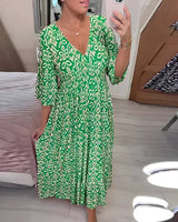 Frieda | Damen Sommerkleid V-Ausschnitt Luftig Leicht in Groen