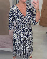 Frieda | Damen Sommerkleid V-Ausschnitt Luftig Leicht in Dunkelblau