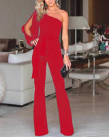 Friederike | Damen One Shoulder Gürtel Jumpsuit in Rot