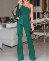 Friederike | Damen One Shoulder Gürtel Jumpsuit in Grün