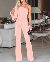 Friederike | Damen One Shoulder Gürtel Jumpsuit in Rosa