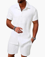 Friedrich | Herren Kurzarm Hemd Shorts Set in Weiß