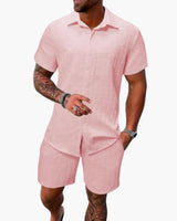 Friedrich | Herren Kurzarm Hemd Shorts Set in Rosa