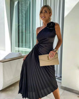 Martha | Blumenmuster Hochzeitsgastkleid in Schwarz