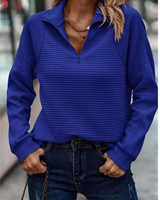 Gabriele | Damen Pullover mit Stehkragen, Reißverschluss und Struktur in Blau