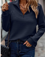 Gabriele | Damen Pullover mit Stehkragen, Reißverschluss und Struktur in Marineblau