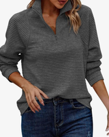 Gabriele | Damen Pullover mit Stehkragen, Reißverschluss und Struktur in Dunkelgrau
