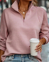 Gabriele | Damen Pullover mit Stehkragen, Reißverschluss und Struktur in Rosa