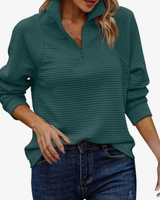 Gabriele | Damen Pullover mit Stehkragen, Reißverschluss und Struktur in Grün