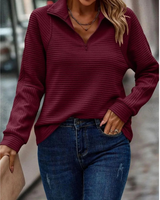 Gabriele | Damen Pullover mit Stehkragen, Reißverschluss und Struktur in Rot