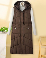 Gabrielle | Damen Lange Steppweste Bodywarmer mit Kapuze, Taschen und Reißverschluss in Braun