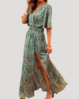 Galatea | Damen Wickel Maxi Kleid mit Schlitz in Grün
