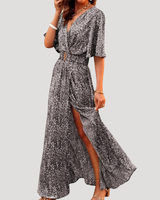 Galatea | Damen Wickel Maxi Kleid mit Schlitz in Grau