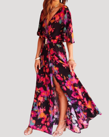 Galatea | Damen Wickel Maxi Kleid mit Schlitz in Rot