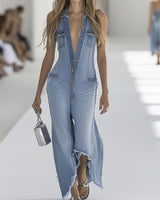 Galiana | Damen Ärmellose Wide Leg Overall in Hellblau