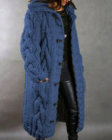Edith | Damen Warmer Langer Strickcardigan für den Winter in Blau