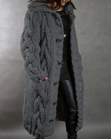 Edith | Damen Warmer Langer Strickcardigan für den Winter in Dunkelgrau