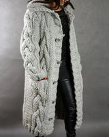 Edith | Damen Warmer Langer Strickcardigan für den Winter in Silbergrau