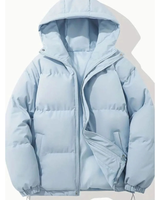 Geraldine | Damen Puffer Winterjacke mit Kapuze, Stehkragen und Reißverschluss in Blau