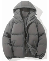 Geraldine | Damen Puffer Winterjacke mit Kapuze, Stehkragen und Reißverschluss in Dunkelgrau