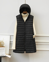 Gerda | Damen Steppjacke mit Kapuze, Lange Weste und Reißverschluss in Schwarz