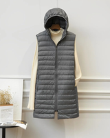 Gerda | Damen Steppjacke mit Kapuze, Lange Weste und Reißverschluss in Grau