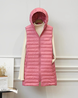 Gerda | Damen Steppjacke mit Kapuze, Lange Weste und Reißverschluss in Rosa