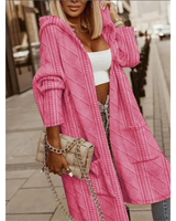 Gertrud | Damen Strickjacke mit Kapuze, Langer Strickmantel mit Strickmuster und Grober Strick Optik in Rosa