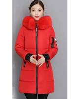 Gertrud | Damen Winterjacke Lang mit Kapuze und Reißverschluss, Komfort Parka mit Taschen in Rot
