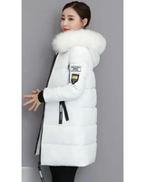 Gertrud | Damen Winterjacke Lang mit Kapuze und Reißverschluss, Komfort Parka mit Taschen in Weiß