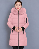 Gertrud | Damen Winterjacke Lang mit Kapuze und Reißverschluss, Komfort Parka mit Taschen in Rosa
