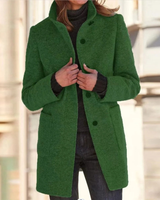 Gertrude | Damen Winterjacke mit Stehkragen, Langer Mantel mit Knöpfen in Grün