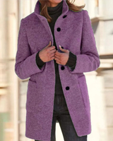 Gertrude | Damen Winterjacke mit Stehkragen, Langer Mantel mit Knöpfen in Lila