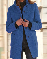 Gertrude | Damen Winterjacke mit Stehkragen, Langer Mantel mit Knöpfen in Blau