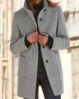 Gertrude | Damen Winterjacke mit Stehkragen, Langer Mantel mit Knöpfen in Grau