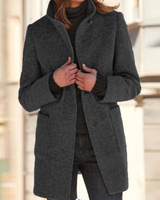 Gertrude | Damen Winterjacke mit Stehkragen, Langer Mantel mit Knöpfen in Schwarz