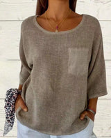 Nadine | Damen 3/4-Arm-Shirt Rundhals mit Brusttasche in Khaki