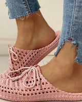 Gewebte Damen Mules sind atmungsaktive Sommer Slipper in Rosa