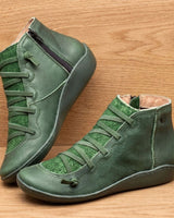 Gina | Damen Orthopädische Stiefeletten mit Schnürung und Reißverschluss in Grün