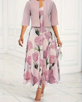 Giselle | Damen Blumenkleid Set mit Jacke in Rosa